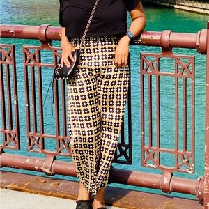 Zara Black and Cream Geometric Wide Leg Pants